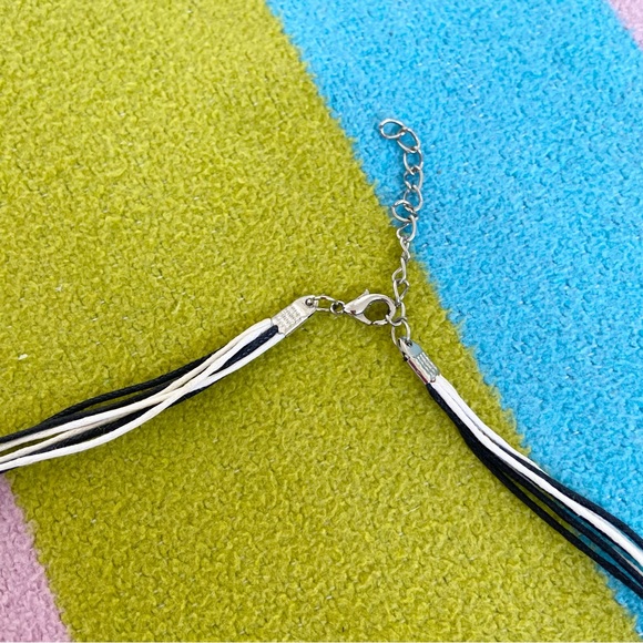 Vintage y2k Pendant Necklace Jewellery Statement Green Enamel Square Cord 90s - Picture 3 of 4